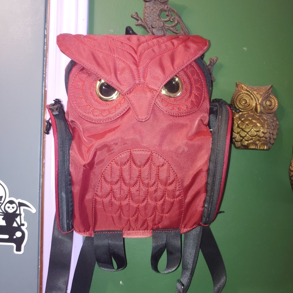 Darling Rich Burgundy Fabric Owl Backpack